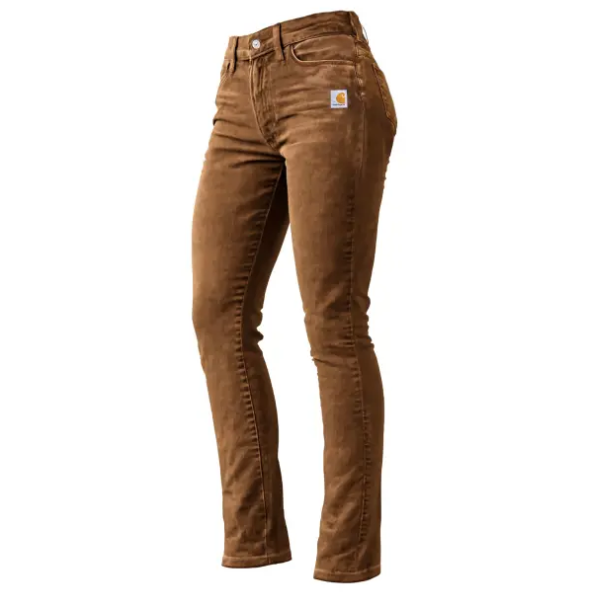 Women's Vintage Brown Distressed Washed Pocket Stretch Skinny Pants Trousers