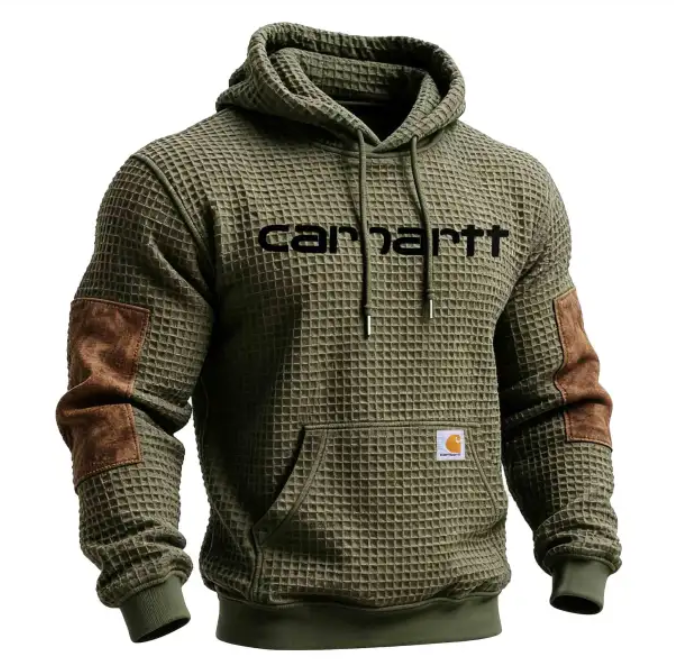 Men's Vintage Army Green Waffle Pocket Hoodie And Sweatpants Jogger Set