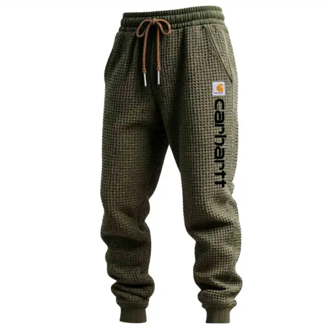 Men's Vintage Army Green Waffle Pocket Hoodie And Sweatpants Jogger Set