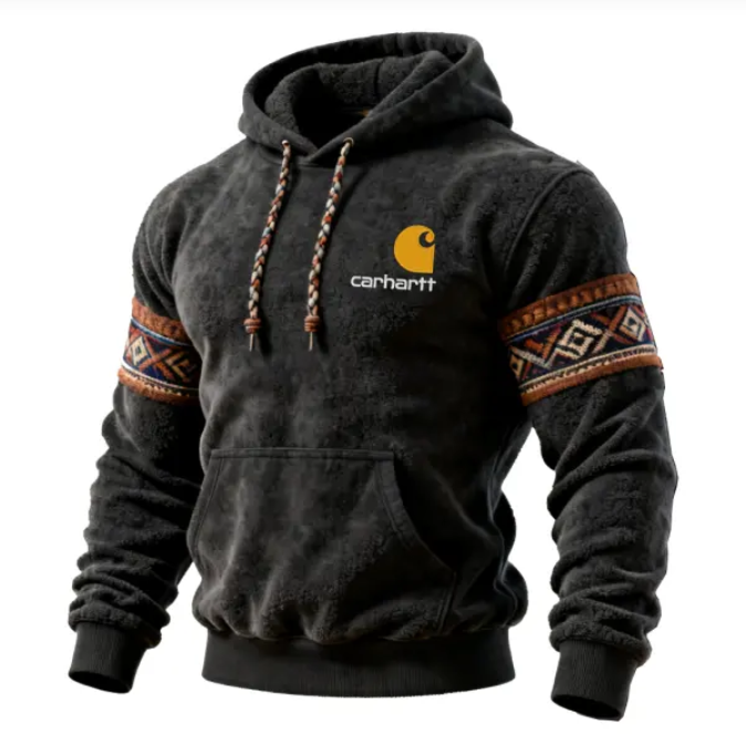 Men's Vintage Terry Material Hoodie And Jogger Set With Tribal Patterns