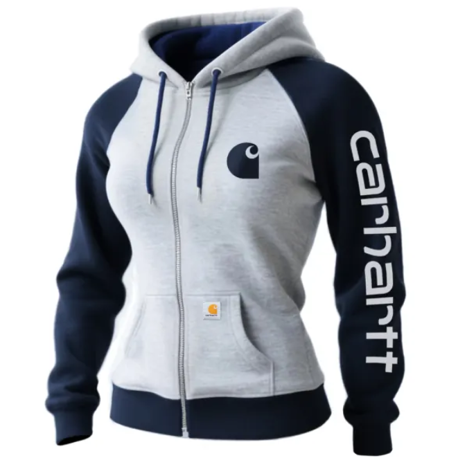 Retro Western Women's Raglan Sleeve Contrast Color Stitching Hooded Sweatshirt Zipper Cardigan Jacket