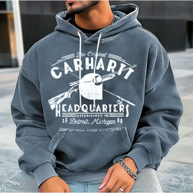 Men's Retro Street Outwork Print Hoodie