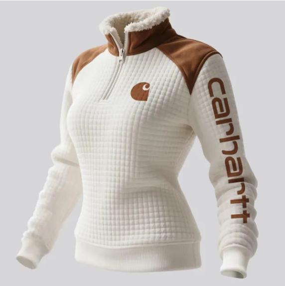 Women's Retro Western Style Waffle Contrast Suede Fleece Collar Stand Collar Sweatshirt