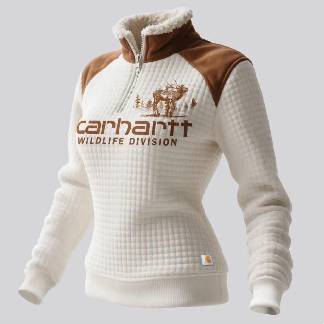 Women's Retro Western Style Waffle Contrast Suede Fleece Collar Stand Collar Sweatshirt