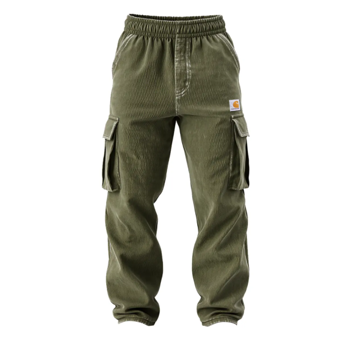 Men's Retro Military Green Corduroy Cargo Pants