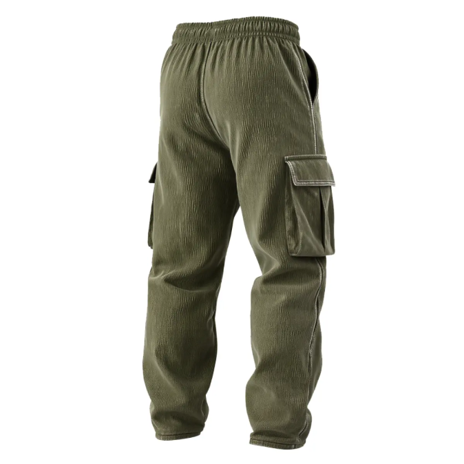 Men's Retro Military Green Corduroy Cargo Pants