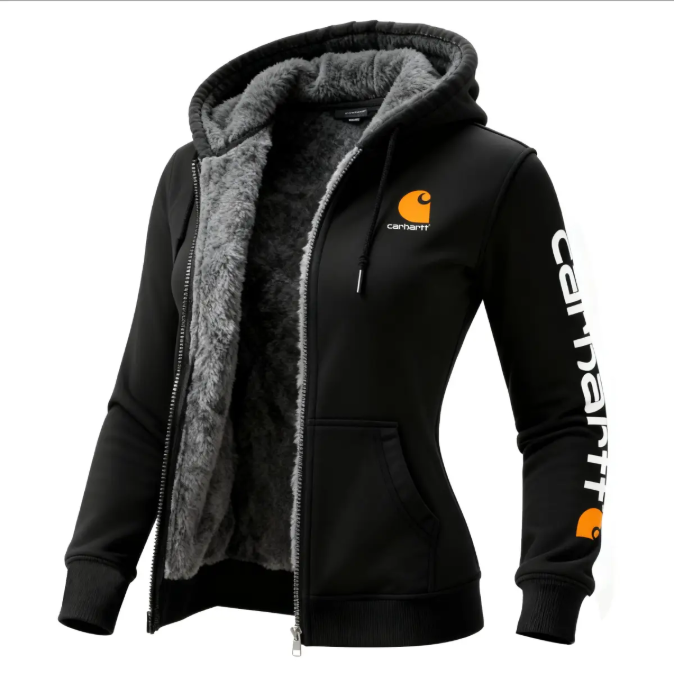 Women's Vintage Fleece Pocket Full Zip Long Sleeve Hoodie Jacket