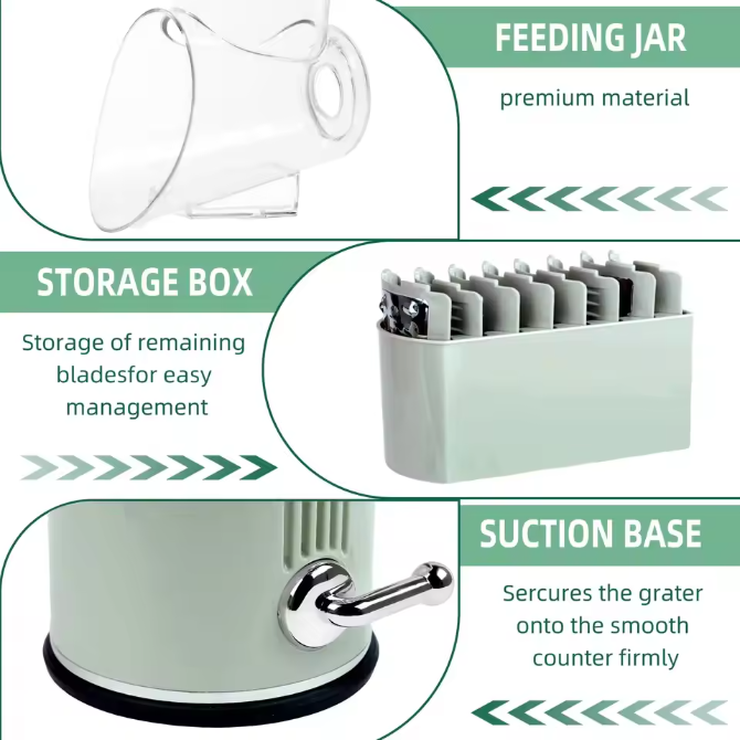 Rotary Cheese Grater with Handle, Vegetable Shredder with 5 Replaceable Blades & Strong Suction Base, Round Food Slicer & Choppe