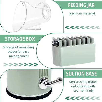 Rotary Cheese Grater with Handle, Vegetable Shredder with 5 Replaceable Blades & Strong Suction Base, Round Food Slicer & Choppe