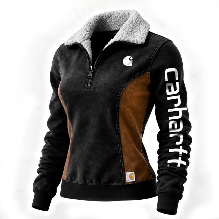 Women's Winter Warm Half-Zip Suede Splicing Sweatshirt With Faux Fur Collar And Logo Embellishment Black