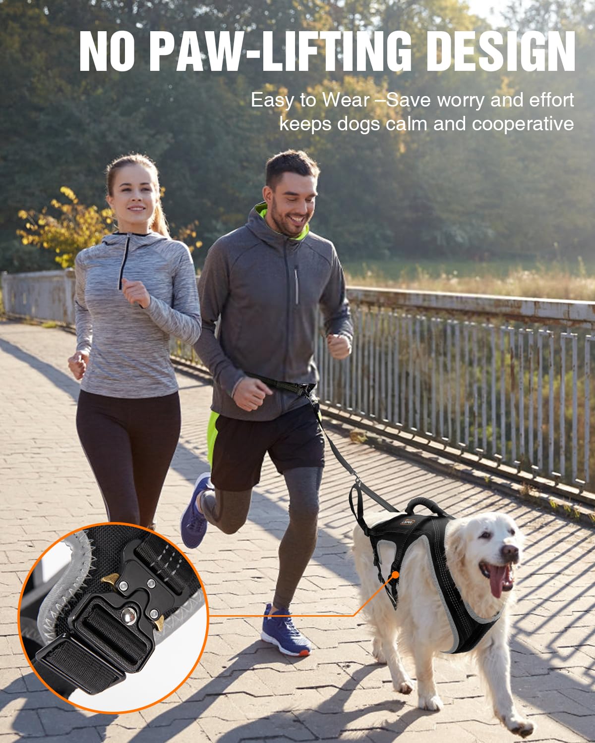 Dog harness suitable for running, skiing, cycling and pulling heavy loads – adjustable sled dog harness with leash and hip belt attachments, suitable for medium and large breeds.
