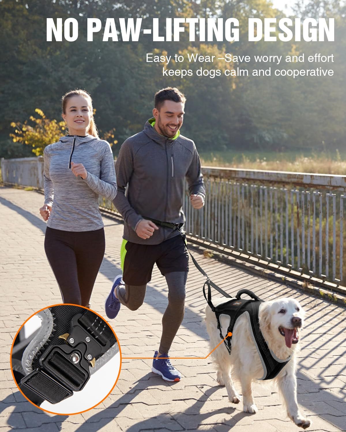 Dog harness suitable for running, skiing, cycling and pulling heavy loads – adjustable sled dog harness with leash and hip belt attachments, suitable for medium and large breeds.