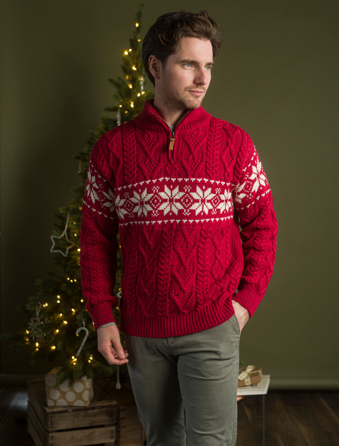 Fairisle Snowflake Zip-Neck Aran