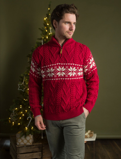Fairisle Snowflake Zip-Neck Aran