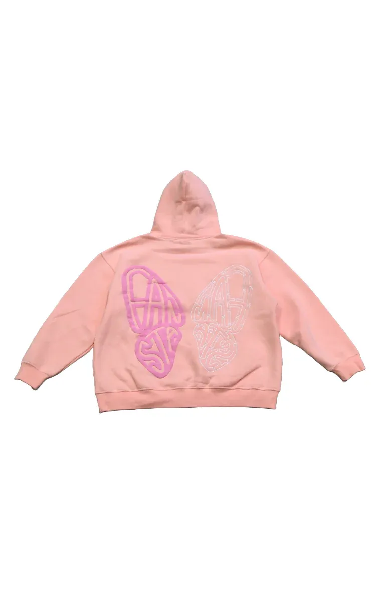 Women's Casual Long Sleeve Pink Butterfly Hoodie Sweatshirt
