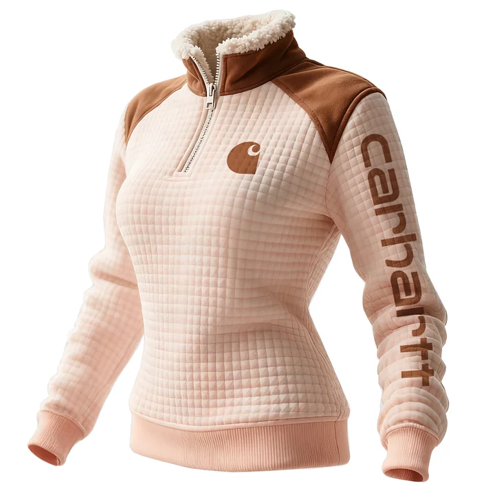 Women's Retro Western Style Waffle Contrast Suede Fleece Collar Stand Collar Sweatshirt