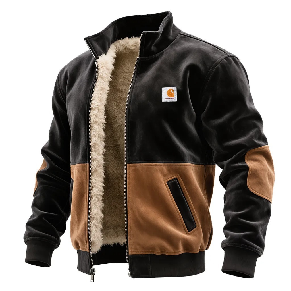 Men's Retro Casual Suede Fur Collar Hooded Zipper Coat