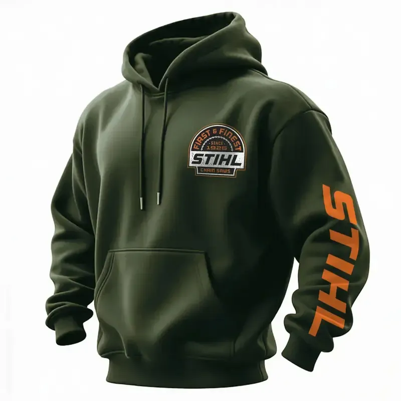 Retro Heavy Duty Style Stihl Hoodie – Built For The Job, Repairman's Hoodie, Logo On Arm, Workwear Shirt, Shirt for Gymmer, Trendy Fashion Streetwear