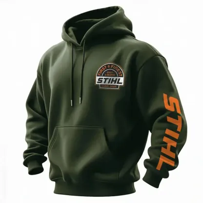 Retro Heavy Duty Style Stihl Hoodie – Built For The Job, Repairman's Hoodie, Logo On Arm, Workwear Shirt, Shirt for Gymmer, Trendy Fashion Streetwear