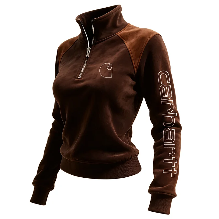 Women's Retro Western Style Contrast Panel Stand Collar Sweatshirt