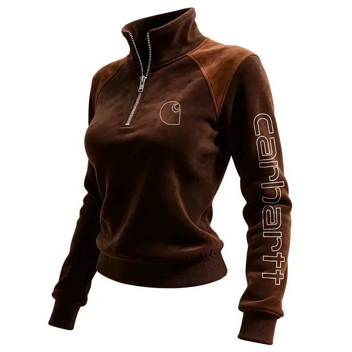 Women's Retro Western Style Contrast Panel Stand Collar Sweatshirt