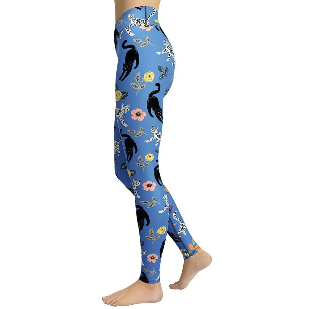 Feline & Flower Pattern Yoga Leggings
