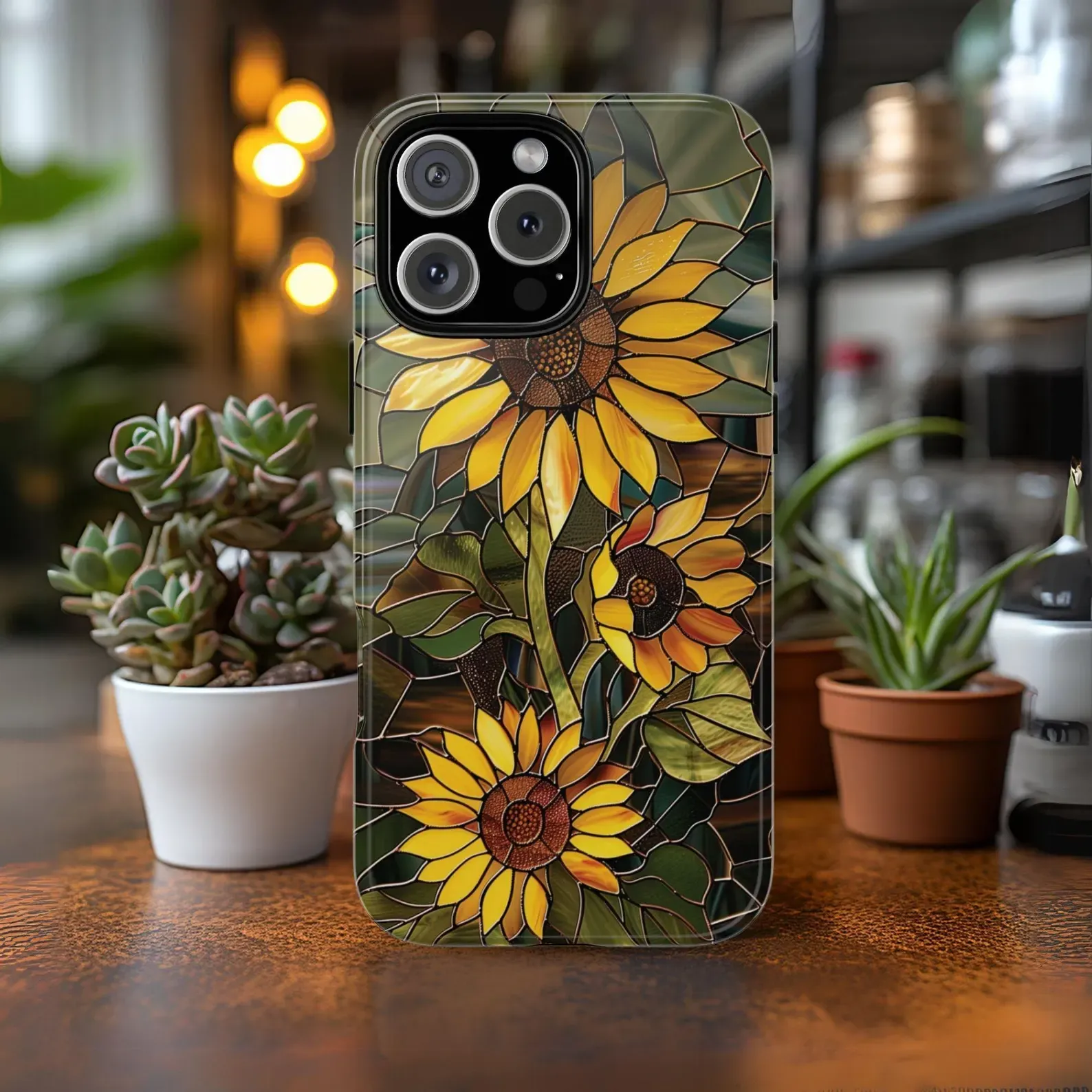 Fall Sunflowers Phone Case Faux Stained Glass Floral Case Flower Lovers Gift 