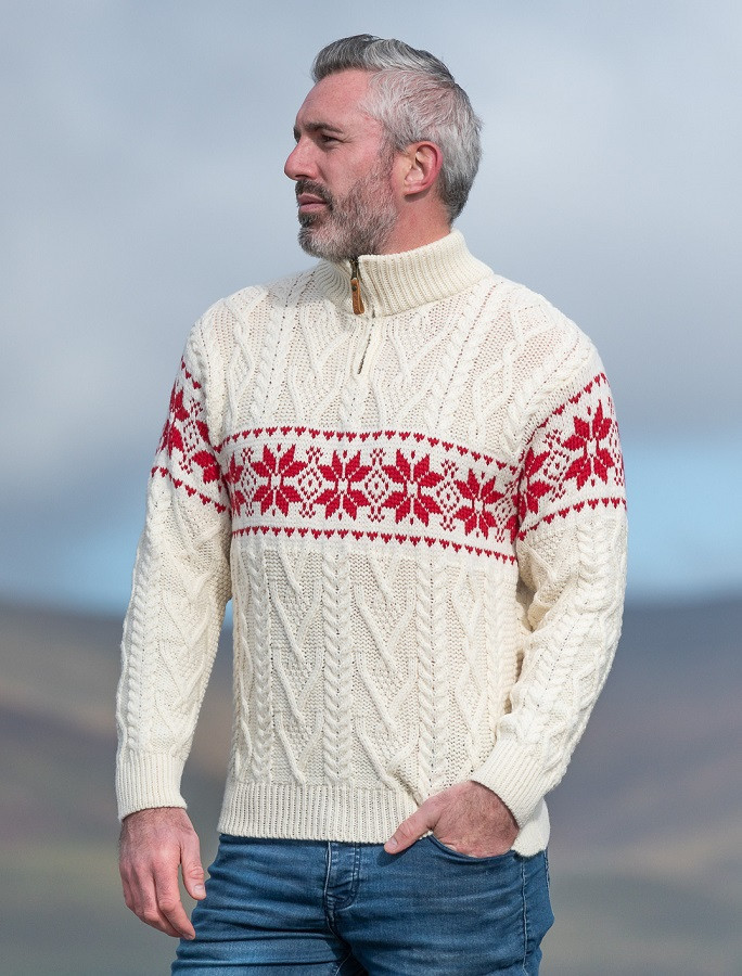 Fairisle Snowflake Zip-Neck Aran