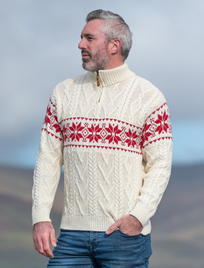 Fairisle Snowflake Zip-Neck Aran