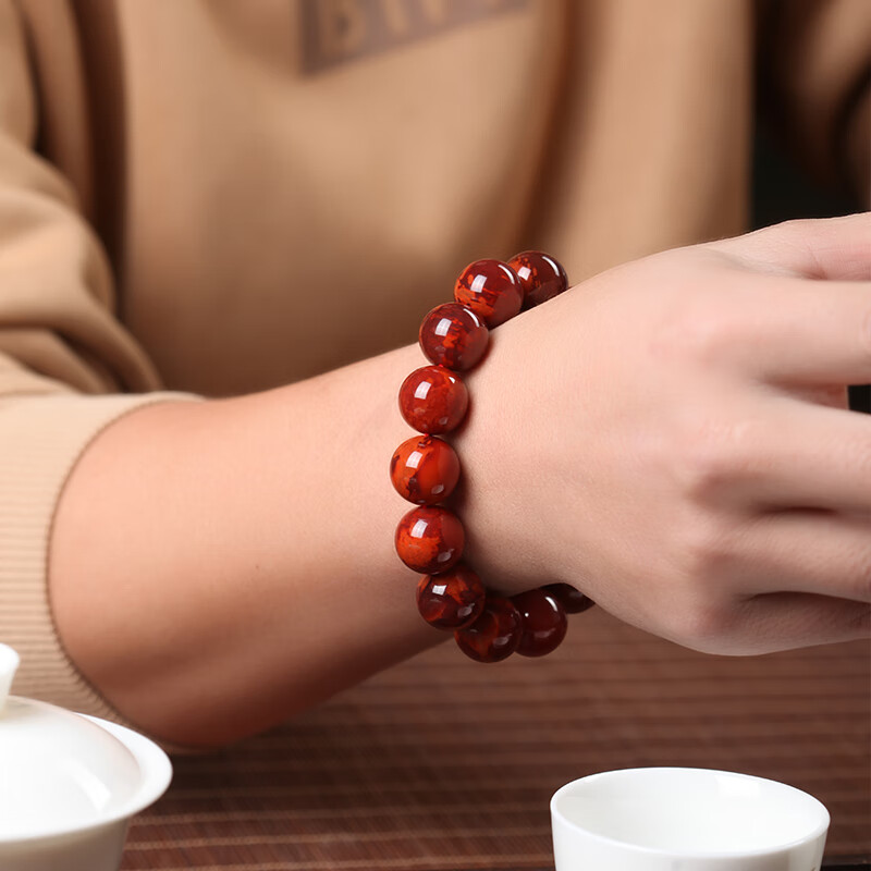 Collect the original ore, no glue cracks, Nanhong flame pattern 16MM bracelet