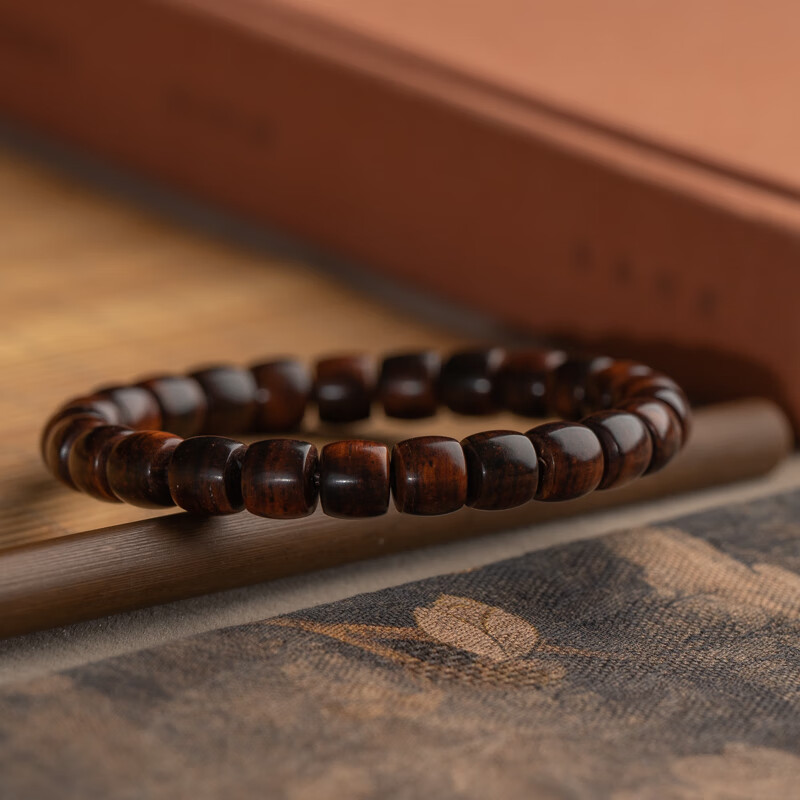 Hainan Huanghuali 8_7mm High-end Purple Oil Pear Straight-cut Single-circle Bracelet