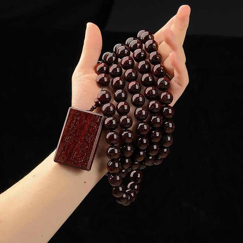 Collectible grade fully starred 15mm 108-piece small-leaf red sandalwood bracelet