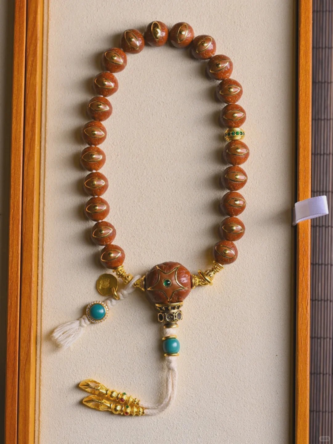 [Exquisite Gold-Inlaid] Patinated Phoenix-eye Bodhi 108 Prayer Beads with Gilt & Turquoise Ritual Accessories | Collectible Curio Bracelet