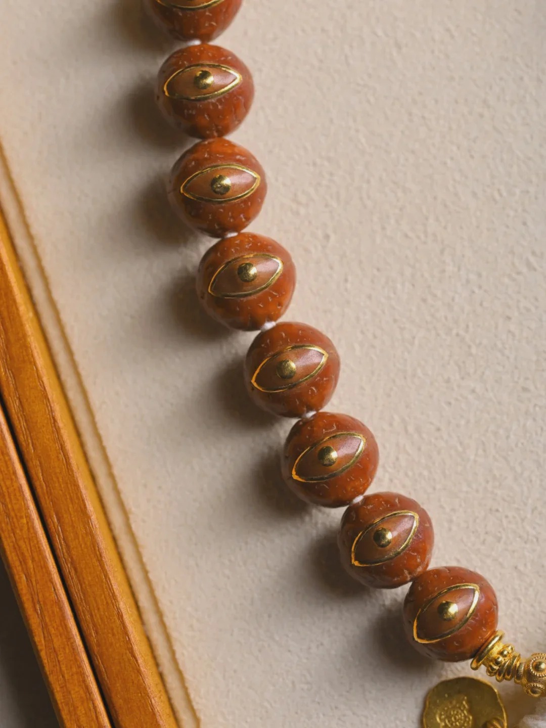 [Exquisite Gold-Inlaid] Patinated Phoenix-eye Bodhi 108 Prayer Beads with Gilt & Turquoise Ritual Accessories | Collectible Curio Bracelet