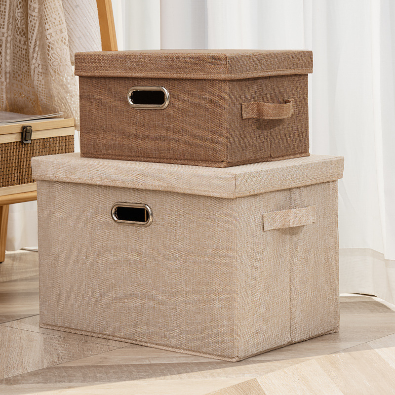 Collapsible cotton and linen storage box with lid