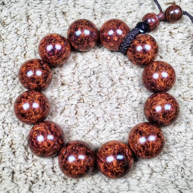 Unique Hainan golden-bottom purple oil pear bracelet with full burls and scars