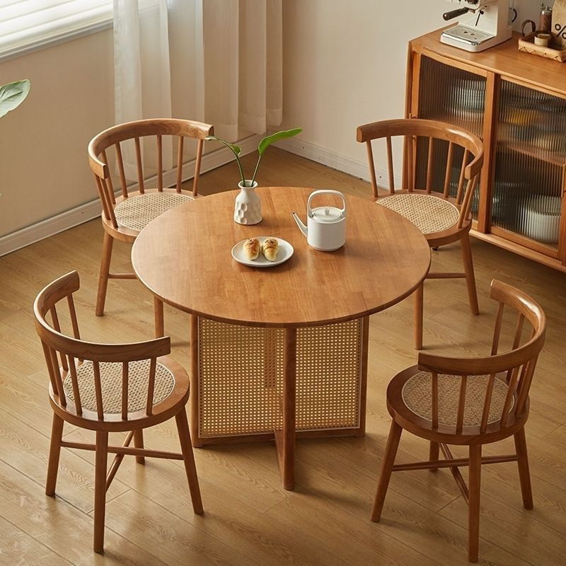 Simple solid wood rattan dining table