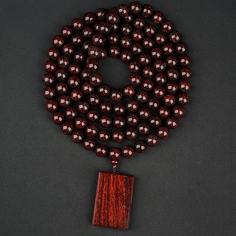 Collectible grade fully starred 15mm 108-piece small-leaf red sandalwood bracelet