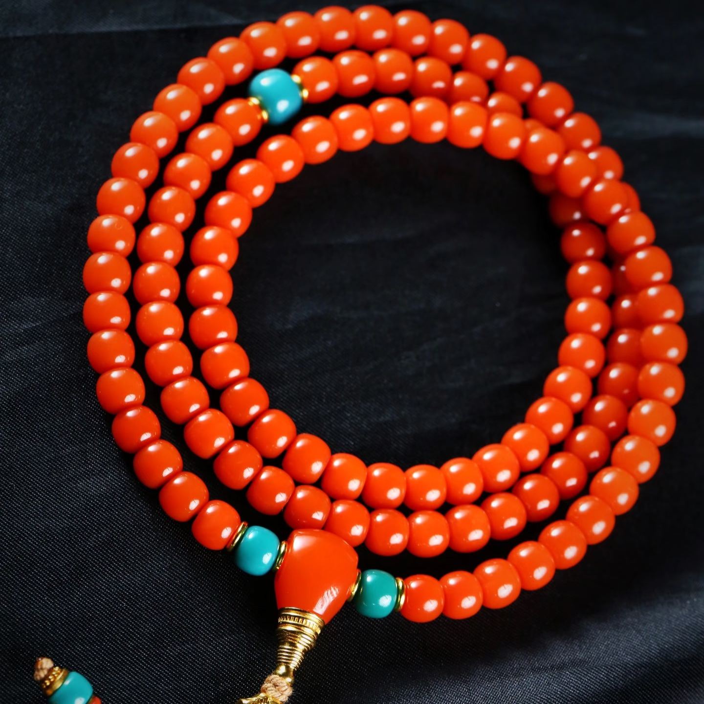 [Tibetan-Style Exquisite Workmanship] Southern Red Agate 108 Prayer Beads with Turquoise & Gilt Accessories | Multi-Wrap Curio Bracelet Collectible Pendant