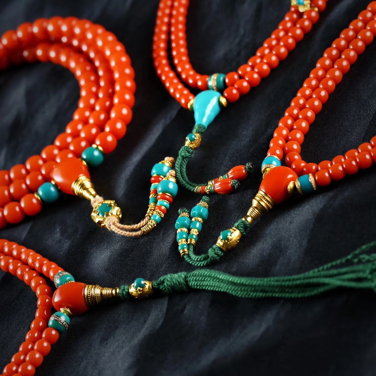 [Tibetan-Style Exquisite Workmanship] Southern Red Agate 108 Prayer Beads with Turquoise & Gilt Accessories | Multi-Wrap Curio Bracelet Collectible Pendant