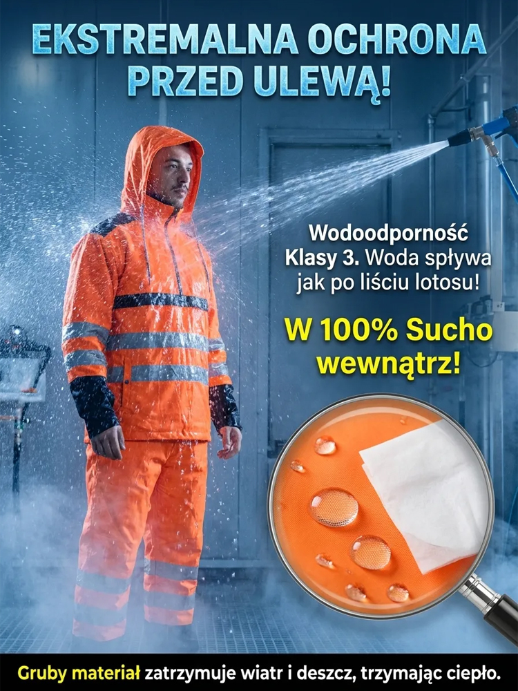 Męski Gruby Zestaw Przeciwdeszczowy 2-częściowy | Wysoka Widoczność Odblaskowa | Wodoodporny Komplet na Motocykl i Rower | Ochrona przed Ulewą i Wiatrem