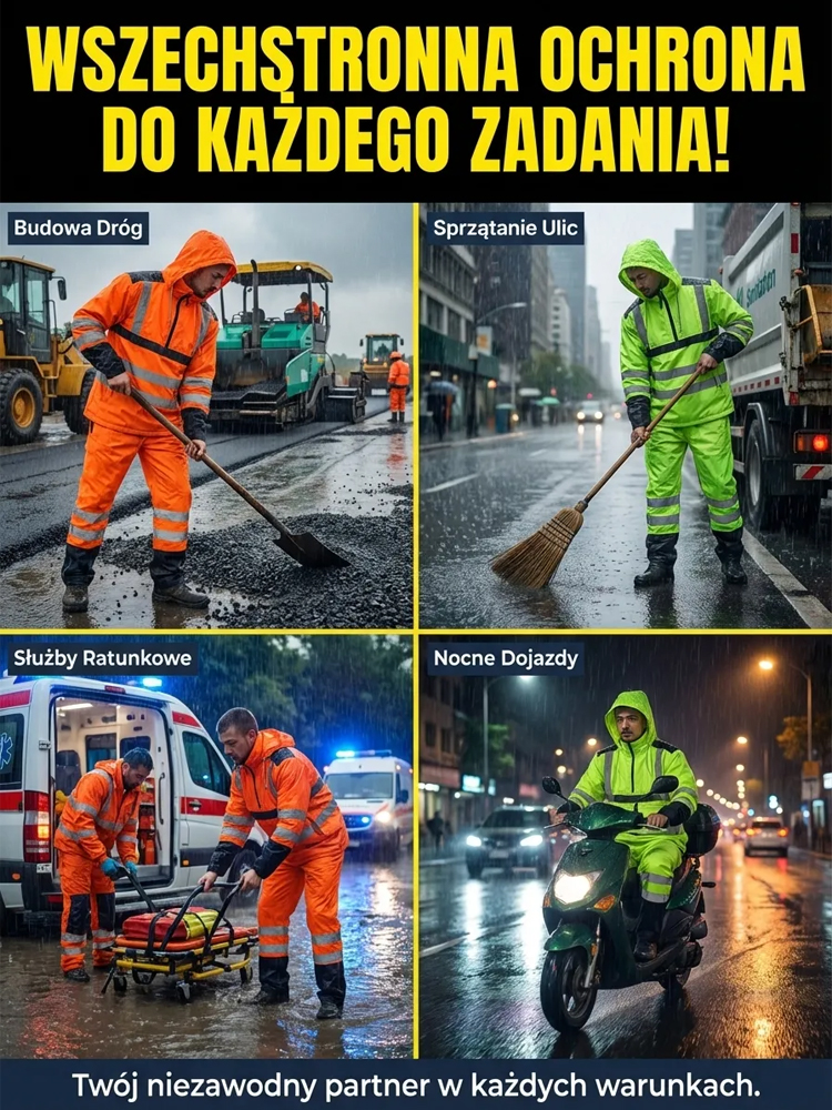 Męski Gruby Zestaw Przeciwdeszczowy 2-częściowy | Wysoka Widoczność Odblaskowa | Wodoodporny Komplet na Motocykl i Rower | Ochrona przed Ulewą i Wiatrem