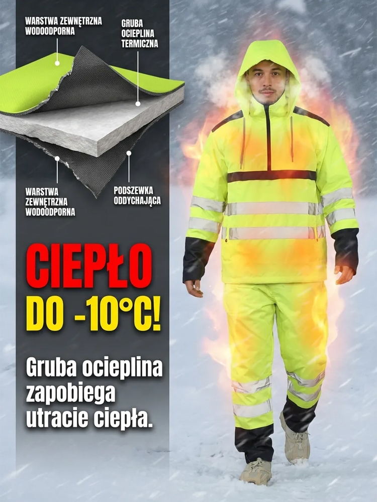 Męski Gruby Zestaw Przeciwdeszczowy 2-częściowy | Wysoka Widoczność Odblaskowa | Wodoodporny Komplet na Motocykl i Rower | Ochrona przed Ulewą i Wiatrem