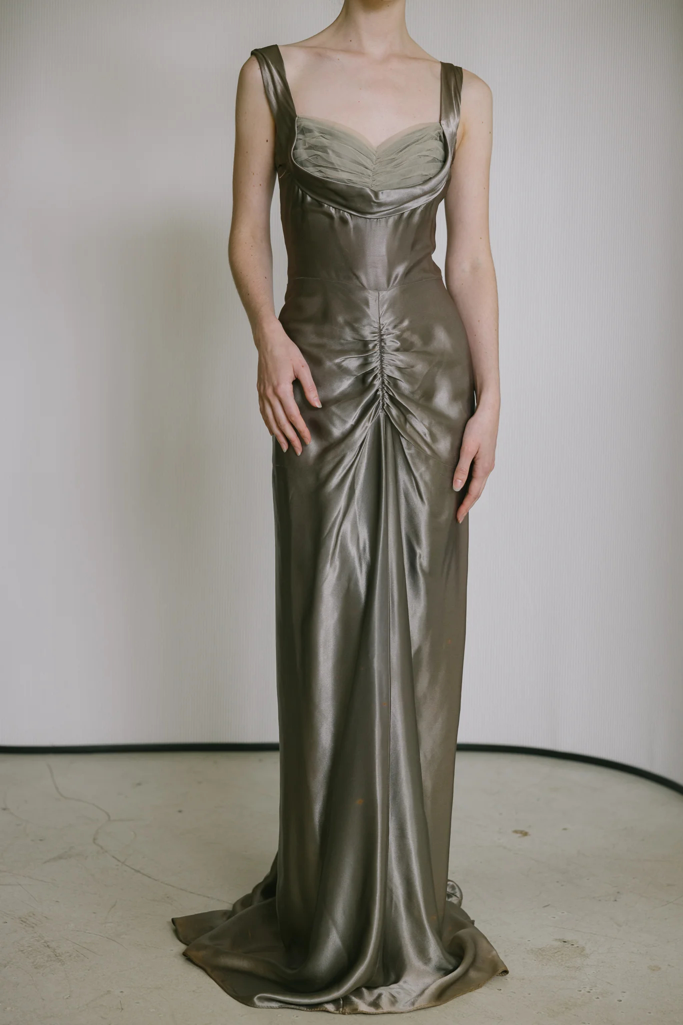 Sculpted Silk Ruched Evening Gown
