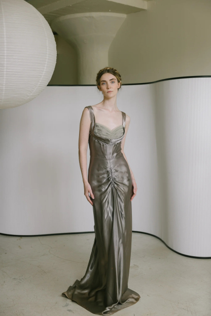 Sculpted Silk Ruched Evening Gown