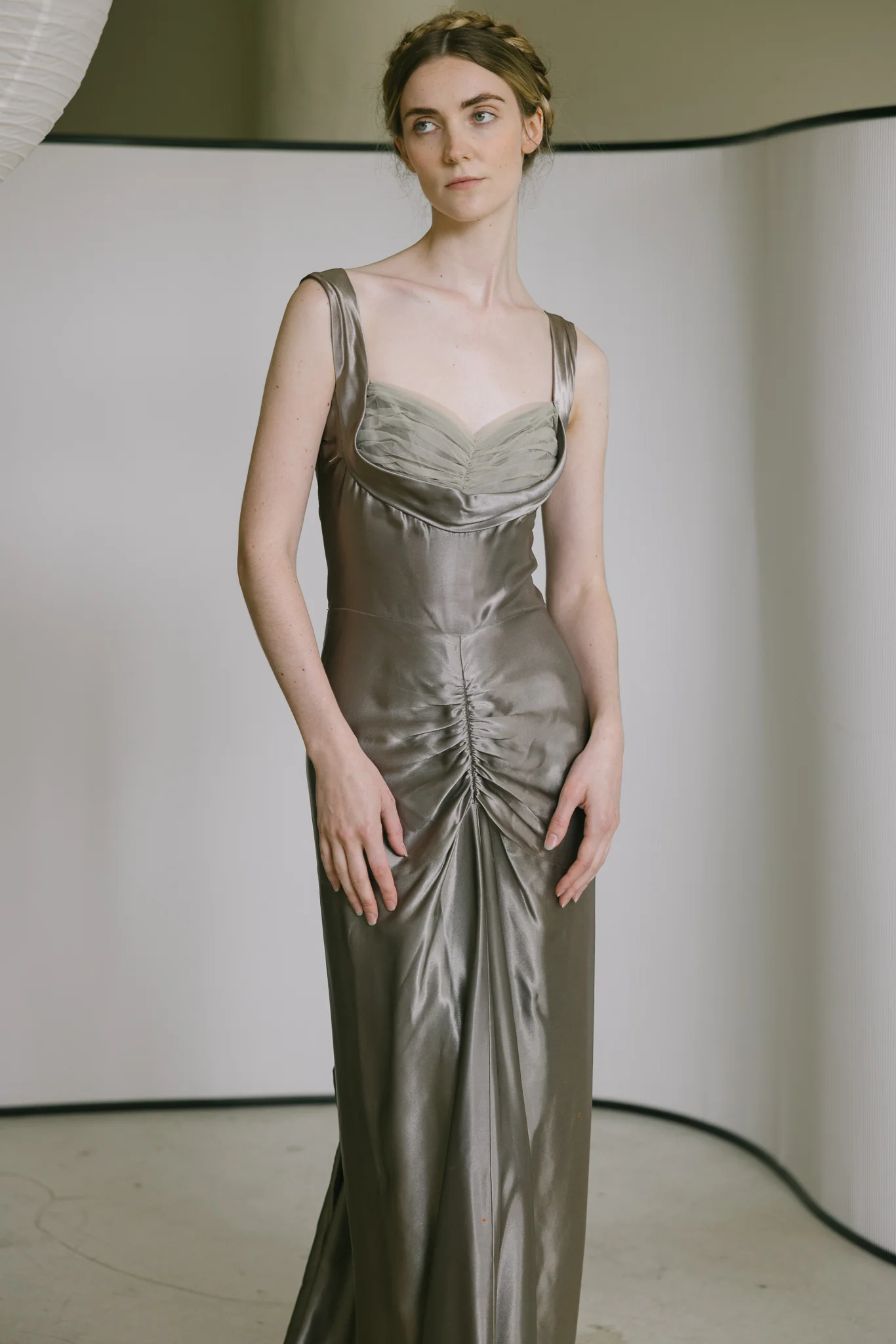 Sculpted Silk Ruched Evening Gown