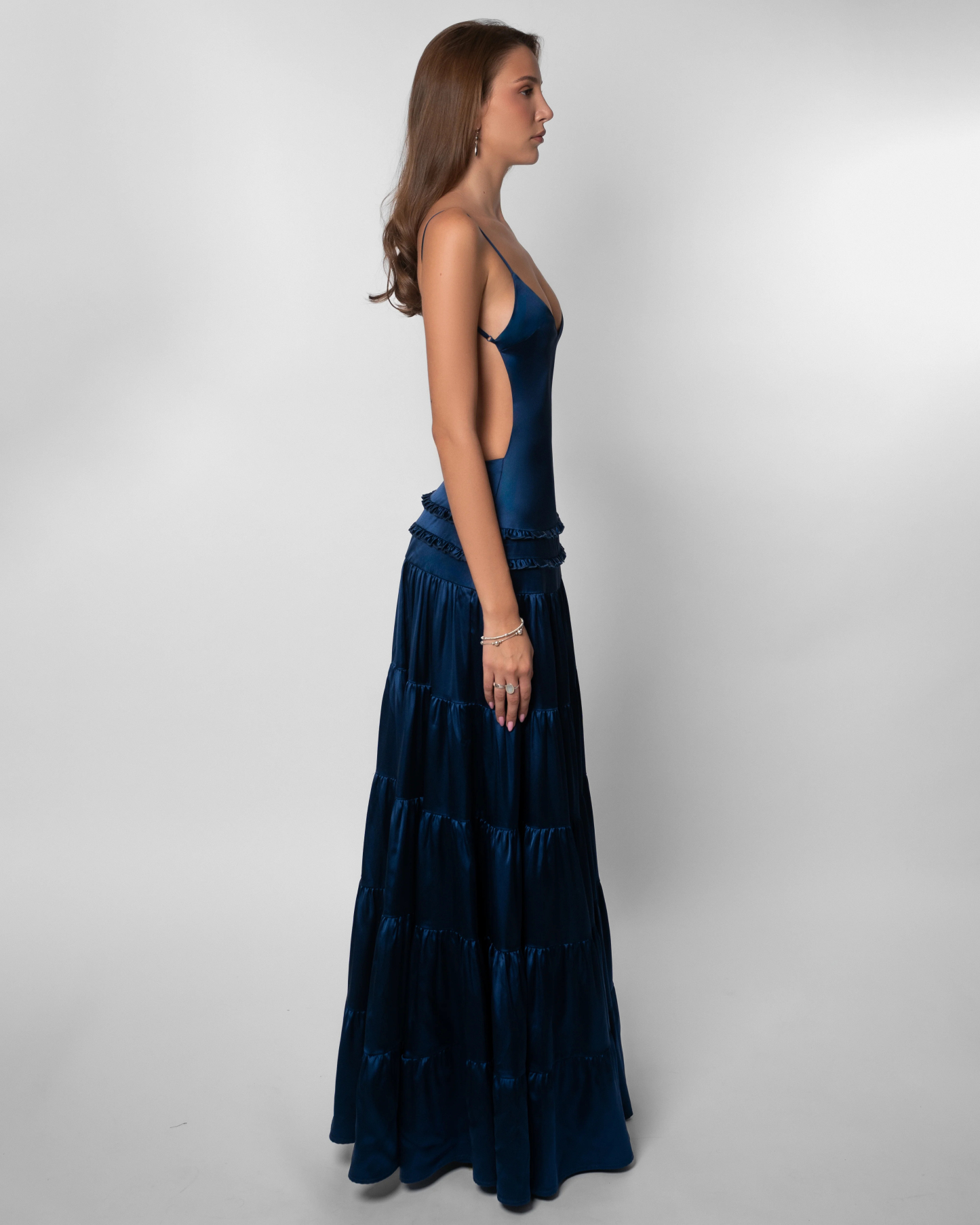 Ocean Whisper Tiered Satin Dress