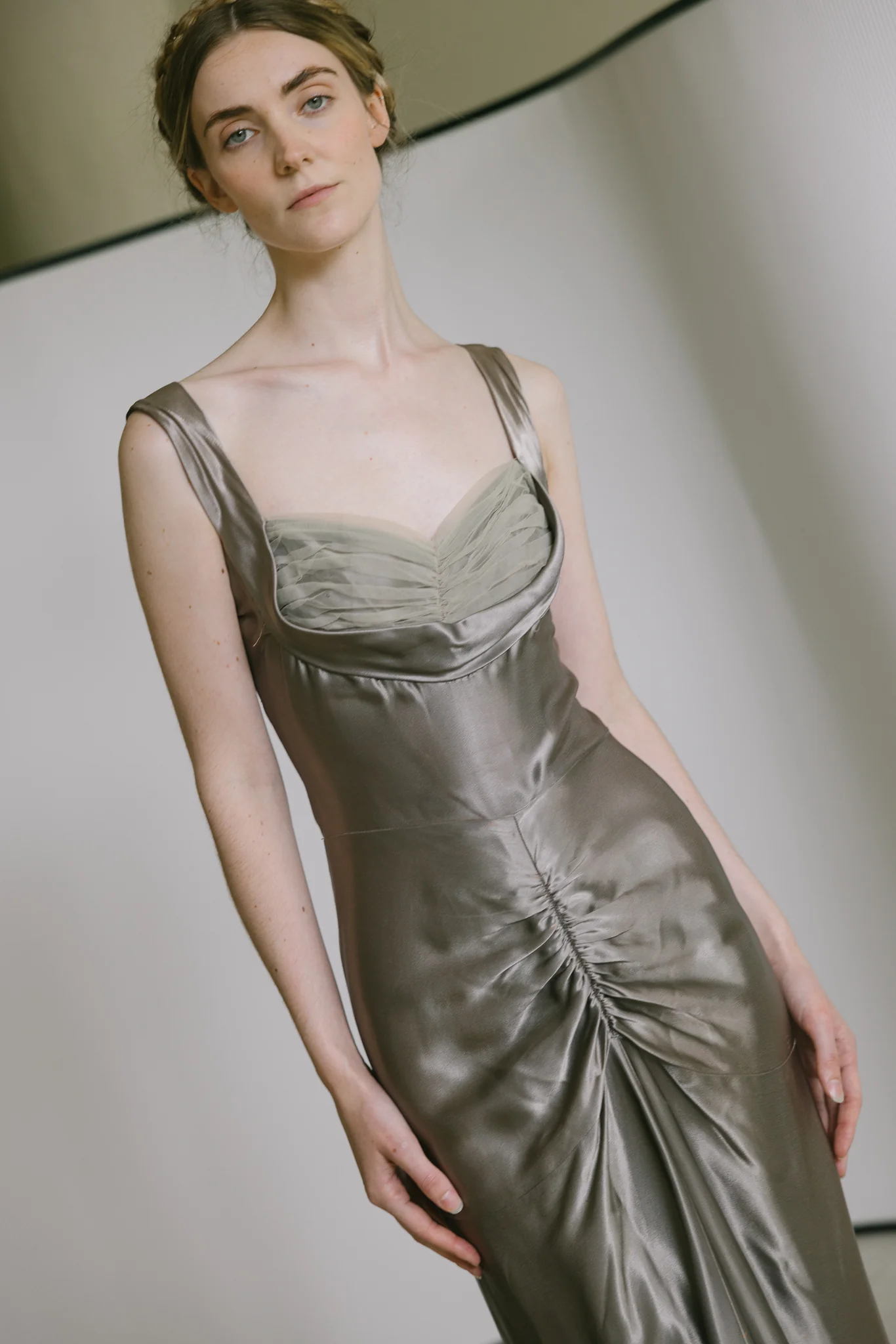 Sculpted Silk Ruched Evening Gown