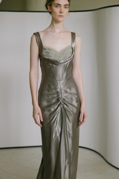 Sculpted Silk Ruched Evening Gown