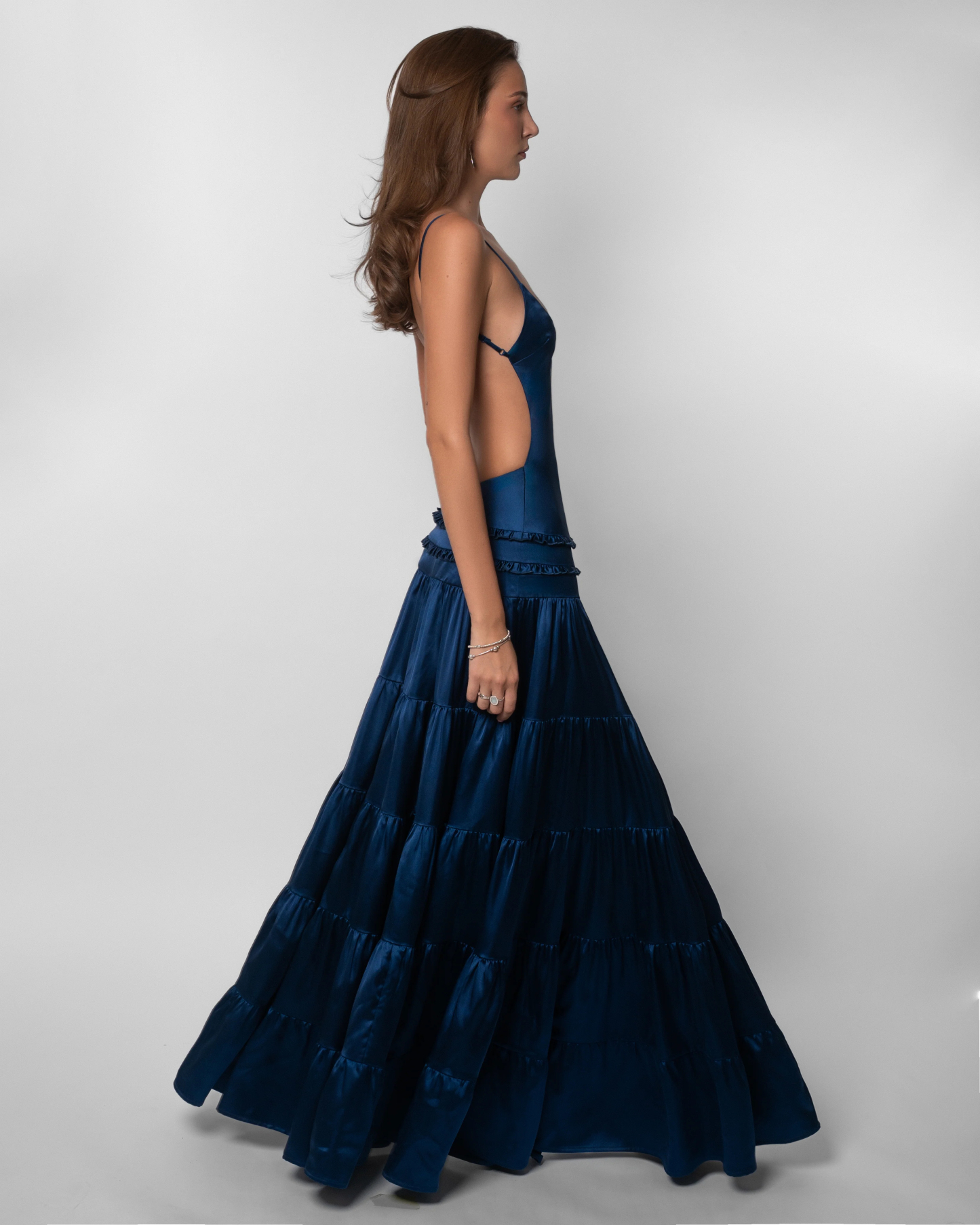 Ocean Whisper Tiered Satin Dress